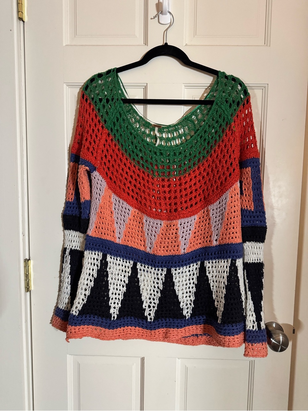 EUC Free People Life’s a Beach Multicolor Crochet Tunic Sweater M/L